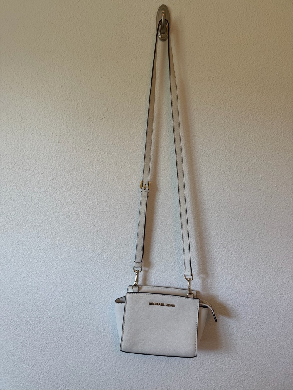 Michael Kors White Leather Crossbody with Gold-Tone Logo
